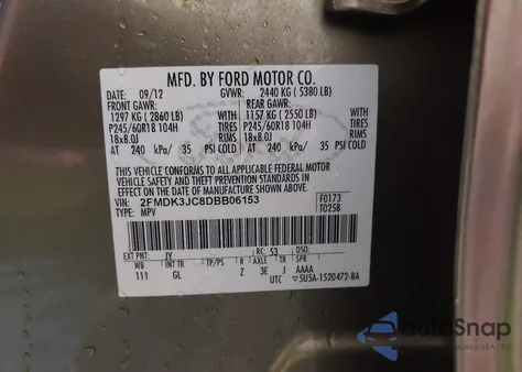 2013 Ford Edge Sel из США, поврежденный, VIN 2FMDK3JC8DBB06153